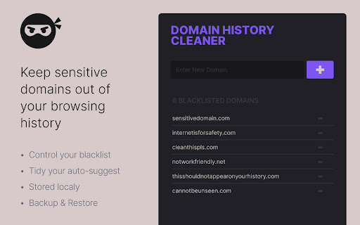 Domain History Cleaner from Chrome web store to be run with OffiDocs Chromium online Domain History Cleaner from Chrome web store to be run with OffiDocs Chromium online