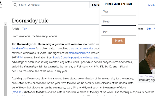 DoomsDay Algorithm Calculator from Chrome web store to be run with OffiDocs Chromium online DoomsDay Algorithm Calculator from Chrome web store to be run with OffiDocs Chromium online