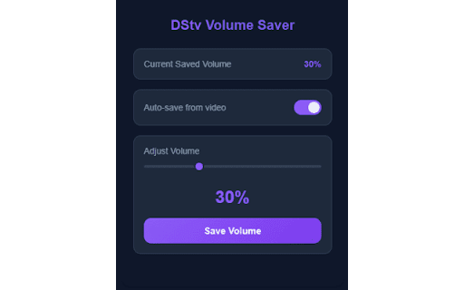 DStv Volume Saver from Chrome web store to be run with OffiDocs Chromium online DStv Volume Saver from Chrome web store to be run with OffiDocs Chromium online