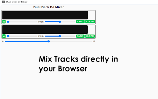 Dual Deck DJ Mixer from Chrome web store to be run with OffiDocs Chromium online Dual Deck DJ Mixer from Chrome web store to be run with OffiDocs Chromium online