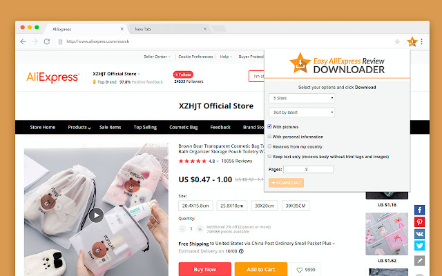 Easy AliExpress Review Downloader from Chrome web store to be run with OffiDocs Chromium online Easy AliExpress Review Downloader from Chrome web store to be run with OffiDocs Chromium online