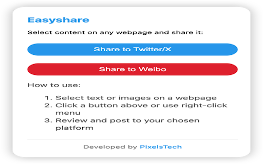 Easy Share from Chrome web store to be run with OffiDocs Chromium online Easy Share from Chrome web store to be run with OffiDocs Chromium online