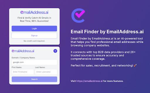 Email Finder by EmailAddress.ai from Chrome web store to be run with OffiDocs Chromium online Email Finder by EmailAddress.ai from Chrome web store to be run with OffiDocs Chromium online