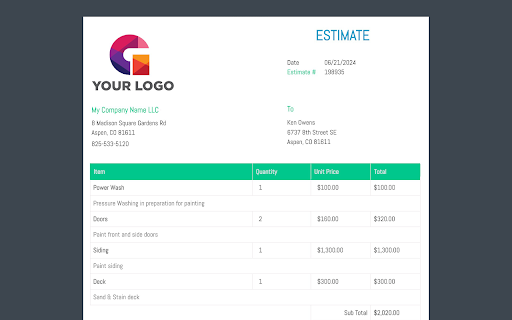 Estimate Maker from Chrome web store to be run with OffiDocs Chromium online Estimate Maker from Chrome web store to be run with OffiDocs Chromium online