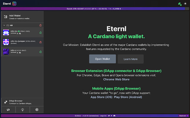 Eternl from Chrome web store to be run with OffiDocs Chromium online Eternl from Chrome web store to be run with OffiDocs Chromium online