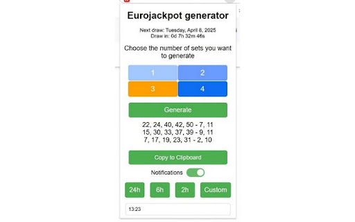 Eurojackpot Generator from Chrome web store to be run with OffiDocs Chromium online Eurojackpot Generator from Chrome web store to be run with OffiDocs Chromium online