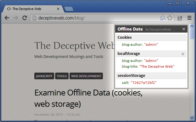 Examine Offline Data (Cookies, HTML5 Storage) from Chrome web store to be run with OffiDocs Chromium online Examine Offline Data (Cookies, HTML5 Storage) from Chrome web store to be run with OffiDocs Chromium online