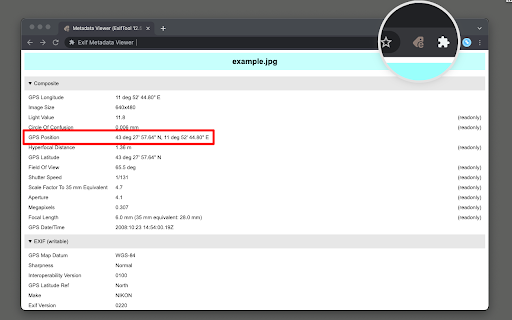 Exif Metadata Viewer from Chrome web store to be run with OffiDocs Chromium online Exif Metadata Viewer from Chrome web store to be run with OffiDocs Chromium online