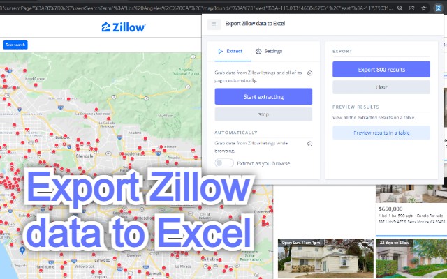 Export Zillow data to Excel from Chrome web store to be run with OffiDocs Chromium online Export Zillow data to Excel from Chrome web store to be run with OffiDocs Chromium online