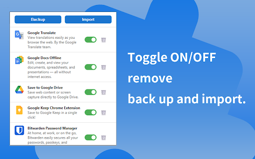 Extension Manager / Backup from Chrome web store to be run with OffiDocs Chromium online Extension Manager / Backup from Chrome web store to be run with OffiDocs Chromium online