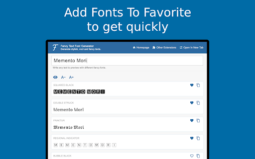 Fancy Text Font Generator from Chrome web store to be run with OffiDocs Chromium online Fancy Text Font Generator from Chrome web store to be run with OffiDocs Chromium online