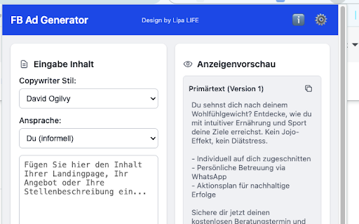 FB Ad Generator from Chrome web store to be run with OffiDocs Chromium online FB Ad Generator from Chrome web store to be run with OffiDocs Chromium online