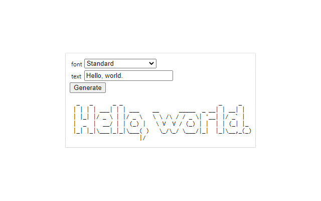 Figlet generator from Chrome web store to be run with OffiDocs Chromium online Figlet generator from Chrome web store to be run with OffiDocs Chromium online