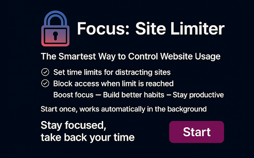 Focus: Website Time Limiter from Chrome web store to be run with OffiDocs Chromium online Focus: Website Time Limiter from Chrome web store to be run with OffiDocs Chromium online