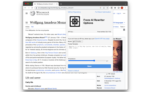 Franz AI Text Rewriter from Chrome web store to be run with OffiDocs Chromium online Franz AI Text Rewriter from Chrome web store to be run with OffiDocs Chromium online