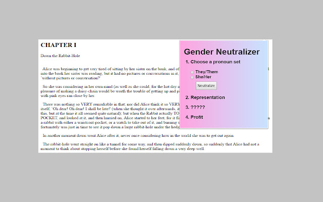 Gender Neutralizer from Chrome web store to be run with OffiDocs Chromium online Gender Neutralizer from Chrome web store to be run with OffiDocs Chromium online