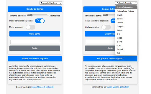 Gerador de Senhas Seguras from Chrome web store to be run with OffiDocs Chromium online Gerador de Senhas Seguras from Chrome web store to be run with OffiDocs Chromium online