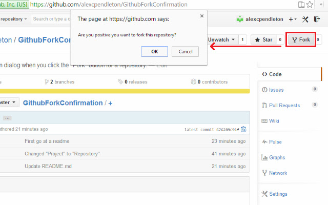 Github Fork Confirmation from Chrome web store to be run with OffiDocs Chromium online Github Fork Confirmation from Chrome web store to be run with OffiDocs Chromium online