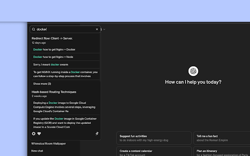 GPT Search: Chat History from Chrome web store to be run with OffiDocs Chromium online GPT Search: Chat History from Chrome web store to be run with OffiDocs Chromium online