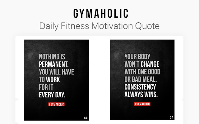 Gymaholic: Fitness Workout Motivation Quotes from Chrome web store to be run with OffiDocs Chromium online Gymaholic: Fitness Workout Motivation Quotes from Chrome web store to be run with OffiDocs Chromium online