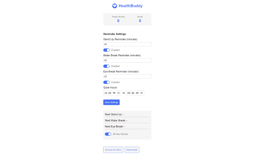 HealthBuddy from Chrome web store to be run with OffiDocs Chromium online HealthBuddy from Chrome web store to be run with OffiDocs Chromium online