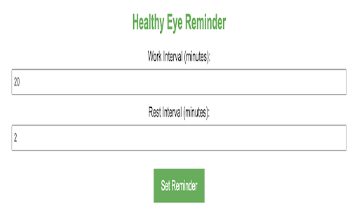 Healthy Eye Reminder from Chrome web store to be run with OffiDocs Chromium online Healthy Eye Reminder from Chrome web store to be run with OffiDocs Chromium online