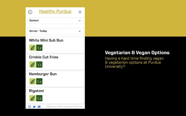 Healthy Purdue Vegan Vegetarian Options from Chrome web store to be run with OffiDocs Chromium online Healthy Purdue Vegan Vegetarian Options from Chrome web store to be run with OffiDocs Chromium online