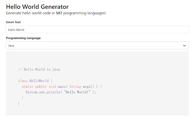 HelloWorldGenerator from Chrome web store to be run with OffiDocs Chromium online HelloWorldGenerator from Chrome web store to be run with OffiDocs Chromium online