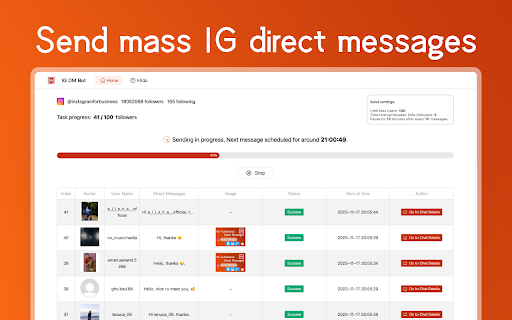 IG DM Bot igdmbot.net from Chrome web store to be run with OffiDocs Chromium online IG DM Bot igdmbot.net from Chrome web store to be run with OffiDocs Chromium online