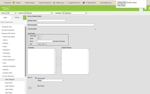 Infinite Campus Selection Filter Populator from Chrome web store to be run with OffiDocs Chromium online Infinite Campus Selection Filter Populator from Chrome web store to be run with OffiDocs Chromium online