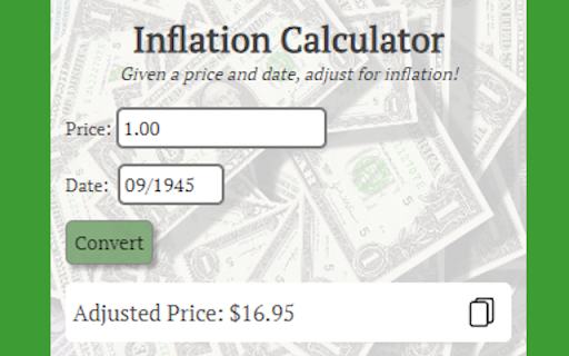 Inflation Calculator from Chrome web store to be run with OffiDocs Chromium online Inflation Calculator from Chrome web store to be run with OffiDocs Chromium online