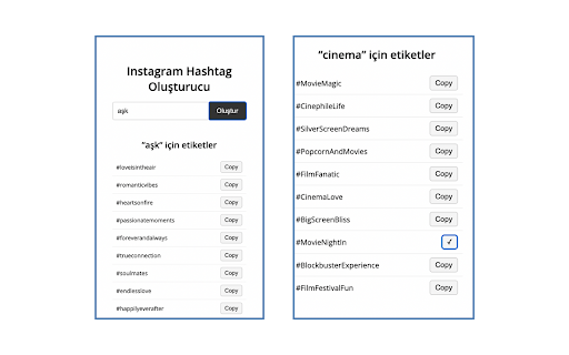 Instagram Hashtag/Etiket Oluşturucu from Chrome web store to be run with OffiDocs Chromium online Instagram Hashtag/Etiket Oluşturucu from Chrome web store to be run with OffiDocs Chromium online