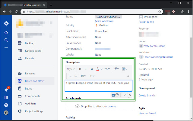 Jira escape stop from Chrome web store to be run with OffiDocs Chromium online Jira escape stop from Chrome web store to be run with OffiDocs Chromium online
