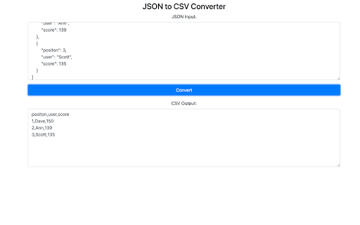 JSON To CSV Converter from Chrome web store to be run with OffiDocs Chromium online JSON To CSV Converter from Chrome web store to be run with OffiDocs Chromium online