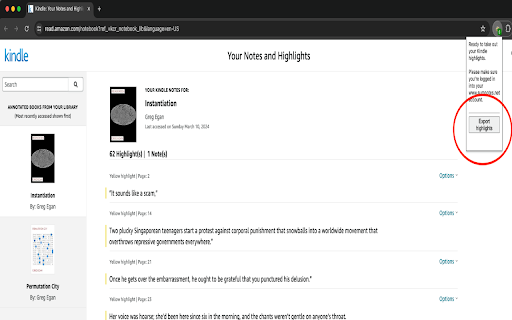 Kindle highlight exporter from Chrome web store to be run with OffiDocs Chromium online Kindle highlight exporter from Chrome web store to be run with OffiDocs Chromium online