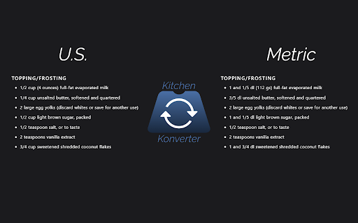 Kitchen Konverter from Chrome web store to be run with OffiDocs Chromium online Kitchen Konverter from Chrome web store to be run with OffiDocs Chromium online