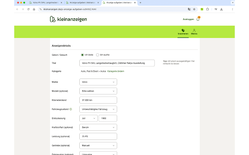 Kleinanzeigen Auto Inserieren from Chrome web store to be run with OffiDocs Chromium online Kleinanzeigen Auto Inserieren from Chrome web store to be run with OffiDocs Chromium online