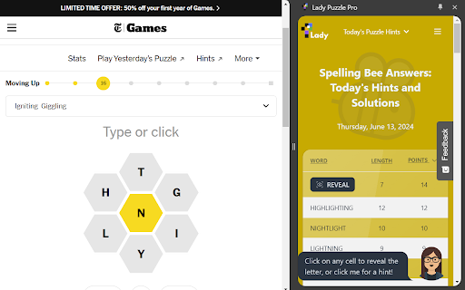 Lady Puzzle Pro: Hints for NYT Crosswords, Wordle, Connections, Strands from Chrome web store to be run with OffiDocs Chromium online Lady Puzzle Pro: Hints for NYT Crosswords, Wordle, Connections, Strands from Chrome web store to be run with OffiDocs Chromium online