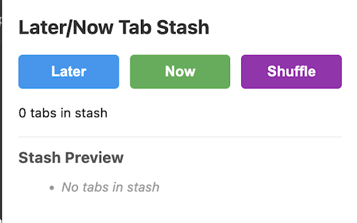 Later/Now Tab Stash from Chrome web store to be run with OffiDocs Chromium online Later/Now Tab Stash from Chrome web store to be run with OffiDocs Chromium online