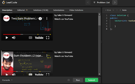LeetCode Video Soltuions(New Ui) from Chrome web store to be run with OffiDocs Chromium online LeetCode Video Soltuions(New Ui) from Chrome web store to be run with OffiDocs Chromium online