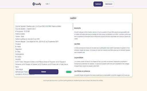 Lexify Générateur de fiches darrêt from Chrome web store to be run with OffiDocs Chromium online Lexify Générateur de fiches darrêt from Chrome web store to be run with OffiDocs Chromium online