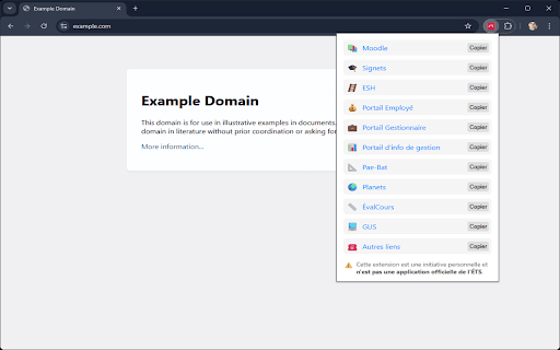 Liens rapides ÉTS from Chrome web store to be run with OffiDocs Chromium online Liens rapides ÉTS from Chrome web store to be run with OffiDocs Chromium online
