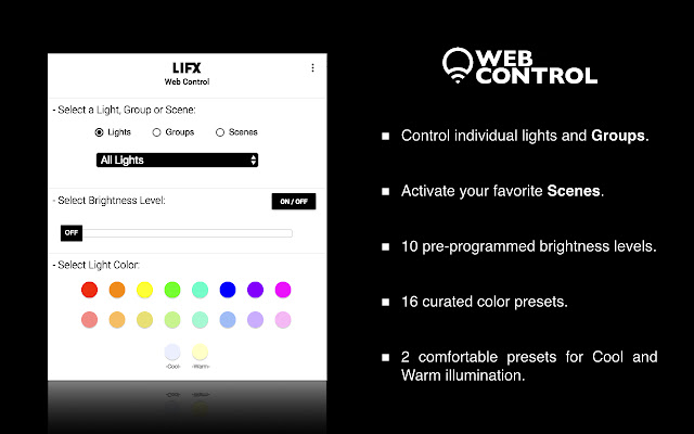 LIFX Web Control from Chrome web store to be run with OffiDocs Chromium online LIFX Web Control from Chrome web store to be run with OffiDocs Chromium online