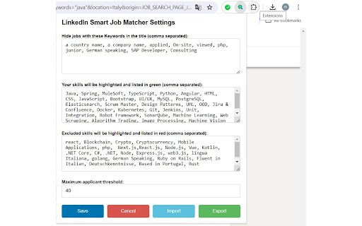 LinkedIn Smart Job Matcher from Chrome web store to be run with OffiDocs Chromium online LinkedIn Smart Job Matcher from Chrome web store to be run with OffiDocs Chromium online