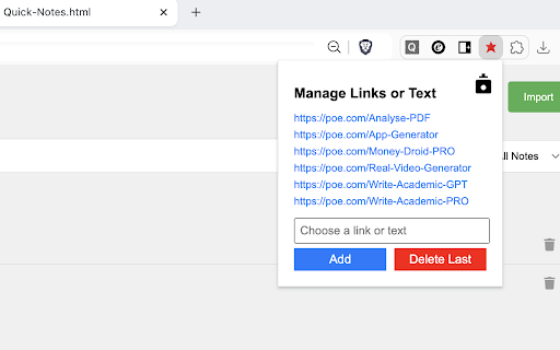 Link/Text Manager Popup from Chrome web store to be run with OffiDocs Chromium online Link/Text Manager Popup from Chrome web store to be run with OffiDocs Chromium online