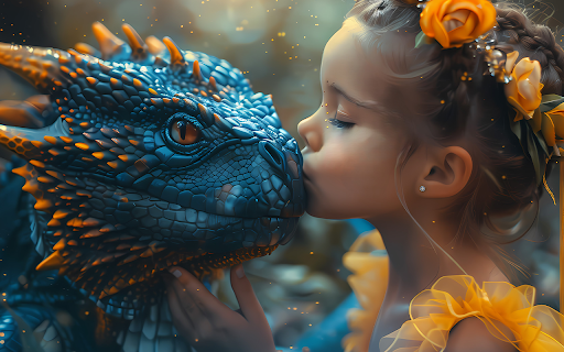 Little girl kisses magical dragon from Chrome web store to be run with OffiDocs Chromium online Little girl kisses magical dragon from Chrome web store to be run with OffiDocs Chromium online