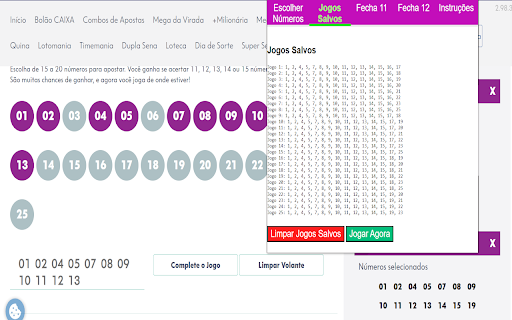 Lotofácil Automática from Chrome web store to be run with OffiDocs Chromium online Lotofácil Automática from Chrome web store to be run with OffiDocs Chromium online
