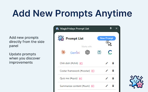 MagicFridays Prompt List from Chrome web store to be run with OffiDocs Chromium online MagicFridays Prompt List from Chrome web store to be run with OffiDocs Chromium online