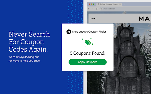 Marc Jacobs Coupon Saver Official Coupons Best Deals from Chrome web store to be run with OffiDocs Chromium online Marc Jacobs Coupon Saver Official Coupons Best Deals from Chrome web store to be run with OffiDocs Chromium online