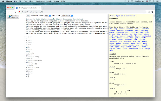 Math Algebra Console from Chrome web store to be run with OffiDocs Chromium online Math Algebra Console from Chrome web store to be run with OffiDocs Chromium online